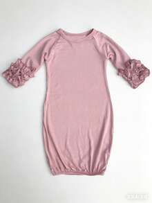 Infant Solid Color Raglan Sleeve Girls' Soft Lace Trim Bathrobe Sleepwear - Dusty Pink - View 4
