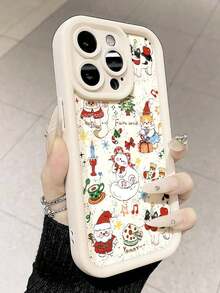 Una linda funda para teléfono móvil con temática navideña que presenta un pequeño gato. Tiene una sensación cómoda y puede proteger eficazmente su teléfono de golpes y caídas. Compatible con iPhone Phone11-16. - Blanco - Ver 6