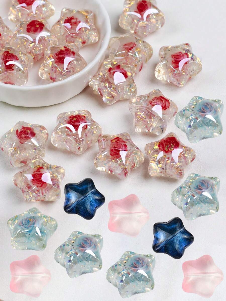 10pcs/Set Electroplated Pentagram Beads, Pink And Blue Star DIY Bracelet Accessories, For DIY Jewelry Making, Bracelets, Necklaces, Suitable As Wedding, Valentine's Day, Birthday, Back To School, Mother's Day Gifts, Holiday Party Decorations - Multicolor - View 1