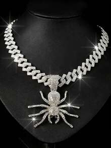 1 Set Bulldog Pendant Rhombus Cuban Chain Necklace & Bracelet, Men's Red Watch, Fashionable & Cool Men Accessories