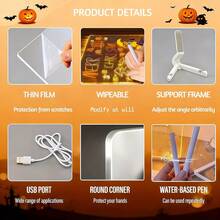 Juego de pizarra de mensaje de acrílico LED colorida con soporte, pizarra de escritura iluminada y reescribible de acrílico, incluye 7 marcadores de colores, adecuada para oficina, escuela y hogar (15x15 cm/30x20 cm) Nota: Actualizado con soporte portátil mejorado, cantidad de marcadores según la imagen del producto