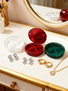 1pc Transparent Compartment Round Compact Jewelry Box, Suitable For Travel, Earrings, Rings Storage, Women Jewelry Box (Jewelry Not Included) - Multicolor - View 6