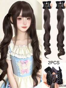2pcs Fluffy Roman Curly Ponytail Wig Clips, Blonde & Black Lolita Double Ponytail - Multicolor - View 7