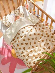 1pc Baby Blanket, Infant Fleece Blanket, Multi-Bear Design, All Season Use, Portable For Newborn, Toddler, Stroller