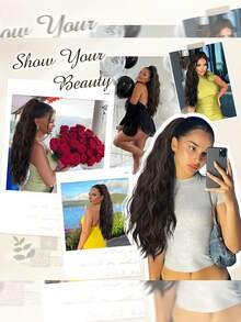 合成长款夹式马尾假发片、波浪卷假发片、女士假发 - 彩色 - 查看 3