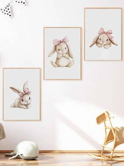 1幅帆布墙画_女婴兔子主题婴儿房装饰，女婴森林兔子主题婴儿房装饰，婴儿房墙画，复活节装饰海报，春季艺术婴儿房用品，带框婴儿房墙画，完美适用于儿童房装饰、游戏室装饰、儿童房装饰、婴儿房装饰、游戏室装饰、幼儿园装饰、女孩卧室装饰、女孩房装饰、儿童房装饰、男孩卧室装饰、男孩房装饰、女孩卧室装饰