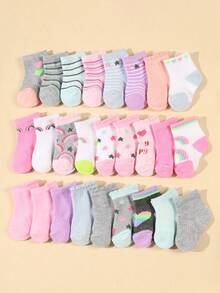 10 Pairs Baby Candy Color Random Star, Stripe, Heart, Rainbow, Bubble Pattern Soft Comfortable Elastic Mid-Calf Socks, Spring/Autumn - Multicolor - View 1