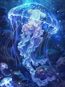 1pc Jellyfish DIY Number Painting, Unframed Canvas Art, DIY Craft, Adult Home Decor, 40x50cm/16x20in - Multicolor - View 4