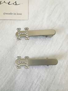 2pcs Women's Simple Metal Letter M Shape Hair Clips With Rhinestones, Silver Street Claw Clips Hair Claws Hair Barrettes, School Stuff, Looks Of Party, Hair Accessories, Head Accessories - Multicolor - View 8