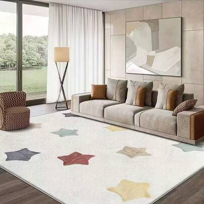 1 件装柔和色星形图案绒毛地毯，浅米色蓬松底色搭配低饱和度星形元素，风格温柔治愈，适合侘寂风或充满童趣的客厅或休闲区；易于清洁，可水洗。天然舒适的地毯，适用于床边、卧室、书房、客厅、家居装饰、印花地毯、窗台地毯、加厚绒毛地毯。