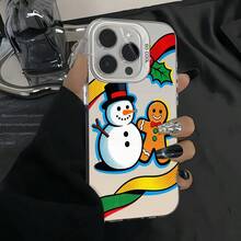 Carcasa de teléfono resistente a impactos de diseño integral. Material TPU de cobertura completa. Diseño con patrones de árbol de Navidad, muñeco de nieve y hombre de jengibre. Compatible con la serie de Phone 16, 15, 14, 13, 12 y 11 Pro Max. - Plateado - Ver 1