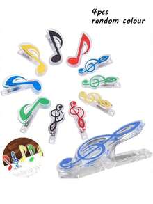 2/4 piezas de Clips de nota musical de plástico - Aseguran firmemente la partitura de piano, guitarra, violín - Diseño de notación musical - Diseño con resorte, fácil de usar (estilo aleatorio) - Multicolor - Ver 6