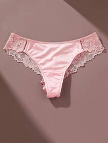 4pcs/Set Sexy Women's Low Waist Satin Shiny Lace Trim Panties - Multicolor - View 4