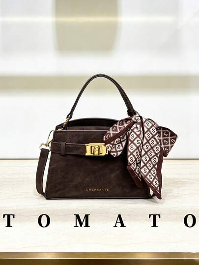 1 st. moderiktig axelväska för kvinnor, enfärgad retrohandväska, tillverkad av PU-material, justerbar axelrem, dekorerad med halsduk. Lämplig för unga kvinnors vardagsbruk, perfekt för utflykter, shopping, kurser, dejter, presenter, kontor, arbete, resor