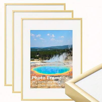3pc Poster Frames Aluminum Gold 30x40cm 50x70cm 40x60cm Picture Photo Frame For Photo Gallery Simple With HD Plexiglass Mat, Horizontal Or Vertical Wall Mounting, For Wall Art Mounting Print Home Decor Living Room Decoration Christmas Valentine's Day Gift