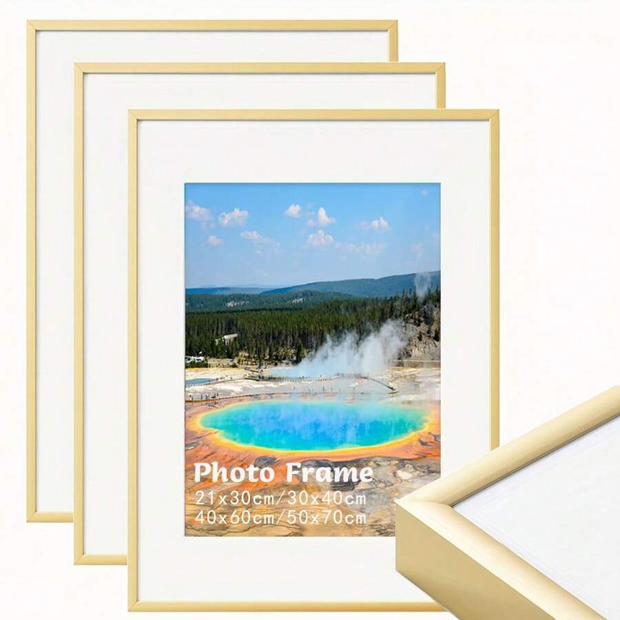 3pc Poster Frames Aluminum Gold 30x40cm 50x70cm 40x60cm Picture Photo Frame For Photo Gallery Simple With HD Plexiglass Mat, Horizontal Or Vertical Wall Mounting, For Wall Art Mounting Print Home Decor Living Room Decoration Christmas Valentine's Day Gift - 金色3pcs - 查看 1