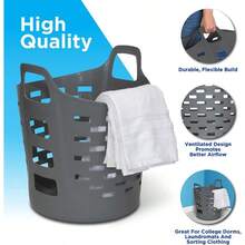 Clorox - Cesta flexible para ropa de cama recámara y almacenamiento cesta redonda portátil con asas de transporte 1 bushel color gris - Gris+1 bushel - Ver 3