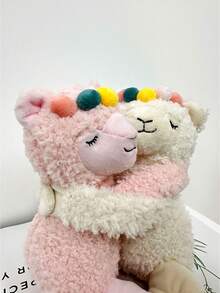 色彩缤纷的拥抱绵羊毛绒玩具，柔软舒适，粉色和白色，可拆卸魔术贴，实用毛绒玩具，外观可爱，全新多彩设计，适合自用或作为生日、日常、圣诞节、复活节或万圣节礼物送给朋友和家人。 - 彩色 - 查看 6