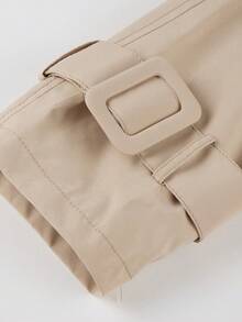 Women's Minimalist Long Windbreaker, Suitable For Spring And Autumn, With Belt And Pockets, Versatile For Various Occasions - Beige - View 8