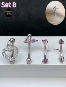 4pcs/Set Y2k Pink 16g Eyebrow Ring Cross Heart Flower Butterfly Curved Barbell Cartilage Tragus Eyebrow Piercing Jewelry Bat Faux Pearl Eye Labret Lip Jewelry Moon Devil Daith Tragus Rook Helix Earring Navel Small Belly Button Ring Eyebrow Lip Studs For Women Men Daily Party Wear - Pink - View 13