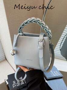 时尚小丑图案PU防水材质，字母图案，金属吊坠装饰，便携式方形包，优雅手提包，商务通勤包，适合工作场合，高端时尚包，适合日常通勤和聚会 - 藍色 - 查看 10