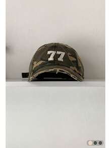 Unisex Camouflage Baseball Cap, Streetwear Adjustable Snapback Hat, Wide Brim Distressed Denim Washed Soft Crown Cross Embroidered Cap - Multicolor - View 11