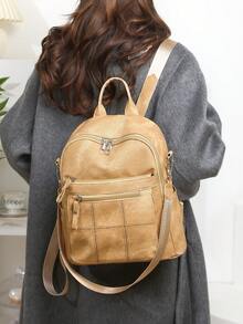 Fashion Women's Backpack, Quilted Large Capacity Backpack, Casual Shoulder Bag, Commuter Bag, Student Backpack, Mommy Bag - Yellow - View 5