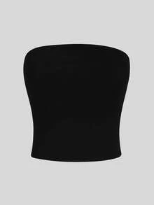 Women's Basic Strapless Top | Casual Summer Double-Layered Strapless Blouse Without Padding - 黑色 - 查看 3
