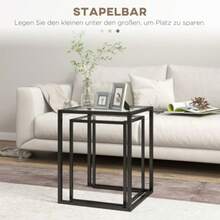 Set Of 2 Stackable Side Tables/Coffee Tables With Steel Legs, Modern Design For Living Room, Black - Black - View 3