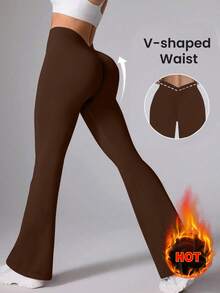 Speed mate Thermal Lined Wide Leg Pants For Women - Coffee Brown High Waist Yoga Flared Pants, Winter Warm Dance Trousers - Coffee Brown - View 2