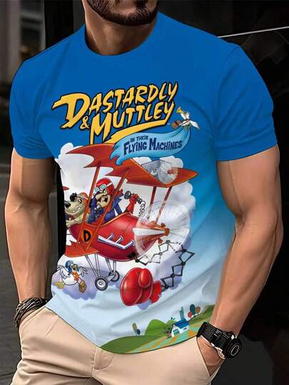 男士3D印花短袖T恤，舒适透气速干，适合休闲和运动穿着