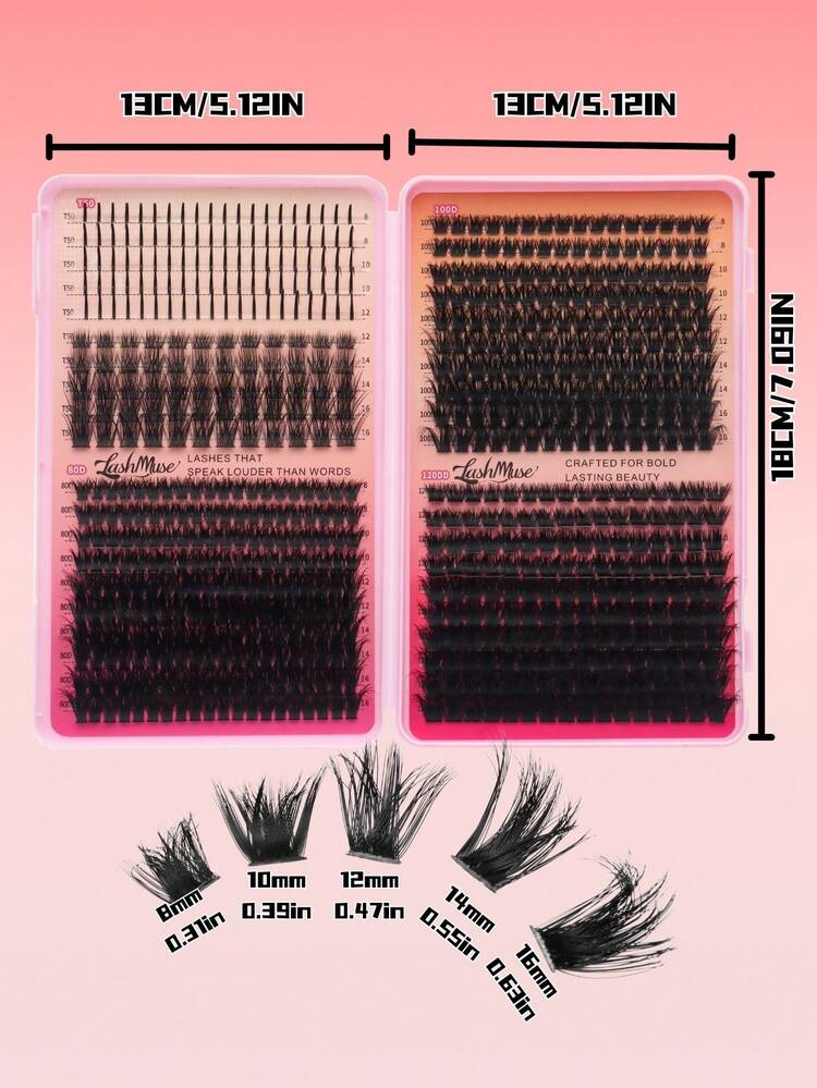 680PCS Russian Volume Lash Extensions Kit, Spiked Individual Lash Clusters, D/DD Curl 0.31–0.63inch, T50/80D/100D/120DD Mixed Styles, Volume Lash Clusters, Individual Segmented False Eyelashes,With Lash Glue, Tweezers & Brush - 黑色 - 查看 6