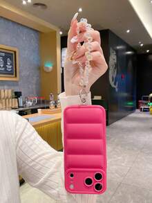 Advanced Matte Shaped Airbag Anti Drop Case, Down Jacket Phone Case With Crystal Bracelet, Suitable For Other Models Such As Apple 17Air 16e, 16promax 15pro14 Plus 13/12/11xmax/Xs, Etc - Hot Pink - View 7