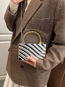 1pc High-Quality Fashion Cylindrical Chain Shoulder/Crossbody Clutch Bag, Versatile Luxury Cosmetic Bag & Handbag - Silver - View 6