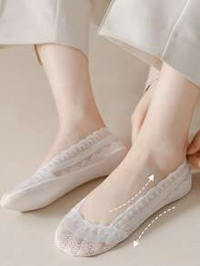 5双装女士蕾丝隐形夏季透明短袜不露踝袜套装低帮硅胶防滑船袜时尚优雅