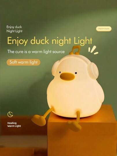 1pc Dimmable Rechargeable Cute Duck Night Light, Soft Silicone Touch Table Lamp, Dimmable Timer Light, 3-Level Brightness, Phone Holder, Night Light Suitable For Breastfeeding, Baby Room Decorating, Halloween, Christmas Gifts For Children, Boys, Girls, Adults.