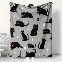 Ultra Soft Flannel Blanket Warm Cozy Throw With Cute Black Cat & Star Pattern For Couch Bedroom Cat Lover New Year Gift 2026 Anti-Pilling - Multicolor - View 1
