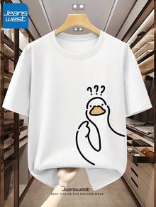 Confused Duck T-Shirt Unisex Men's And Women's Blouse 100% Cotton Premium Top Streetwear New Release Immediate Shipping Various Colors!! Plus Size - 白色 - 查看 3
