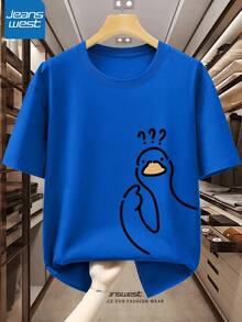 Confused Duck T-Shirt Unisex Men's And Women's Blouse 100% Cotton Premium Top Streetwear New Release Immediate Shipping Various Colors!! Plus Size - 藍色 - 查看 2