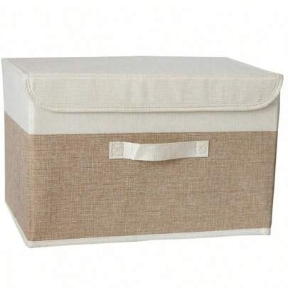 1pc Foldable Linen CD Storage Box, Collapsible Storage Basket With Lid, Toy Organizer, Laundry Basket, Color As Shown In Image 6 (Brown)