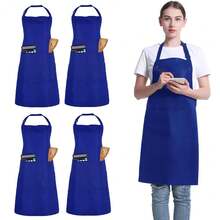 4 Pack Chef Apron, Adjustable Apron With 2 Pockets, Unisex Personalised Apron For CooFKing, Kitchen, Restaurant,Blue - Blue - View 1