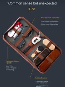 11 piezas Kit de limpieza de zapatos - Cepillo para zapatos, Betún para zapatos, Paño para lustrar zapatos, Calzador y otras herramientas de cuidado de cuero para uso doméstico - Multicolor - Ver 2