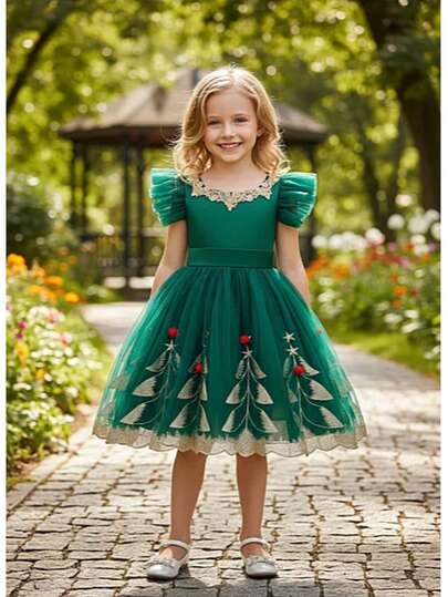 Vestido de fiesta de malla verde para niña, vestido de estilo princesa elegante, adecuado para fiestas de cumpleaños de niñas y uso diario casual