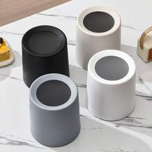 1pc Nordic Style Minimalist Round Trash Can For Living Room, Bedroom, Kitchen, Bathroom, Office, Stylish Waste Bin (Matching Desktop Trash Can Also Available For Makeup Desk, Office Desk, Dining Table, Coffee Table, Etc.) - White - View 5