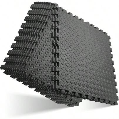GWT Home Gym Flooring Tiles EVA Interlocking Puzzle Exercise Mat For Workout Equipment Floor Protection Play Area Black Foam Tiles 24x24 0.4 Inches Thick Covers 48 Sq Ft 12 Tiles