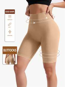 Seamless High-Elastic Women's Sports Shorts,Soft And Comfortable Fitness Running Shorts,Tuck In The Abdomen And Lift The Buttocks For Women Leggings,Multi-Color Options(Black/Blue/Green/Apricot/Hot Pink) - 杏色 - 查看 2