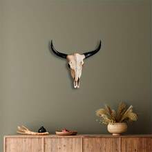 1pc, Artificial Simulation Cow Skull Wall Hanging Personalized Decoration Living Room Bedroom Office Bar Background Wall Decoration - 牛頭骨牆飾 - 查看 1
