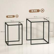 Set Of 2 Stackable Side Tables/Coffee Tables With Steel Legs, Modern Design For Living Room, Black - Black - View 2