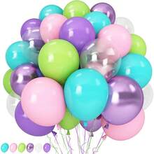36/60 piezas Globos de látex de 10 pulgadas en colores rosa, azul, morado para fiestas, Día de San Valentín, Año Nuevo, incluye globos transparentes, rosa, dorado, morado, verde, decoraciones para fiesta de cumpleaños, baby shower con tema mágico para niños - Multicolor - Ver 1