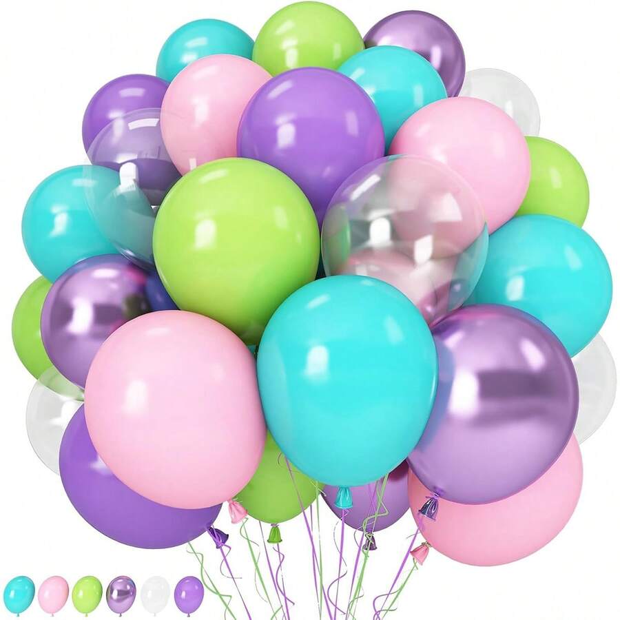 36/60 piezas Globos de látex de 10 pulgadas en colores rosa, azul, morado para fiestas, Día de San Valentín, Año Nuevo, incluye globos transparentes, rosa, dorado, morado, verde, decoraciones para fiesta de cumpleaños, baby shower con tema mágico para niños - Multicolor - Ver 1